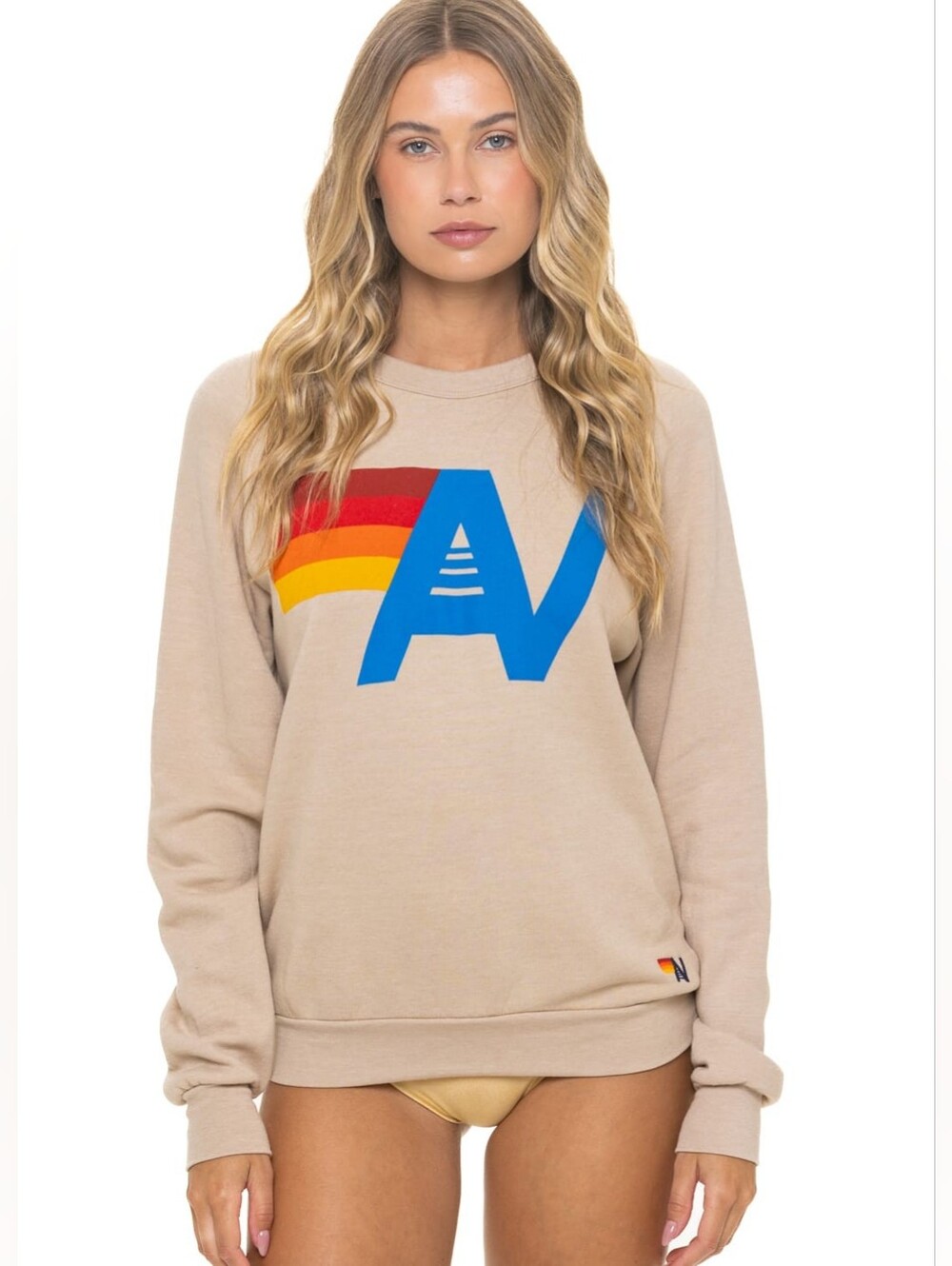 Aviator Nation Logo Crewneck Sweatshirt Sand Rainbow Size M